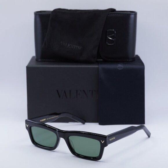Valentino V-SHARP VLS-134A Rectangle Sunglasses - Shiny Black\Green - Picture 1 of 9